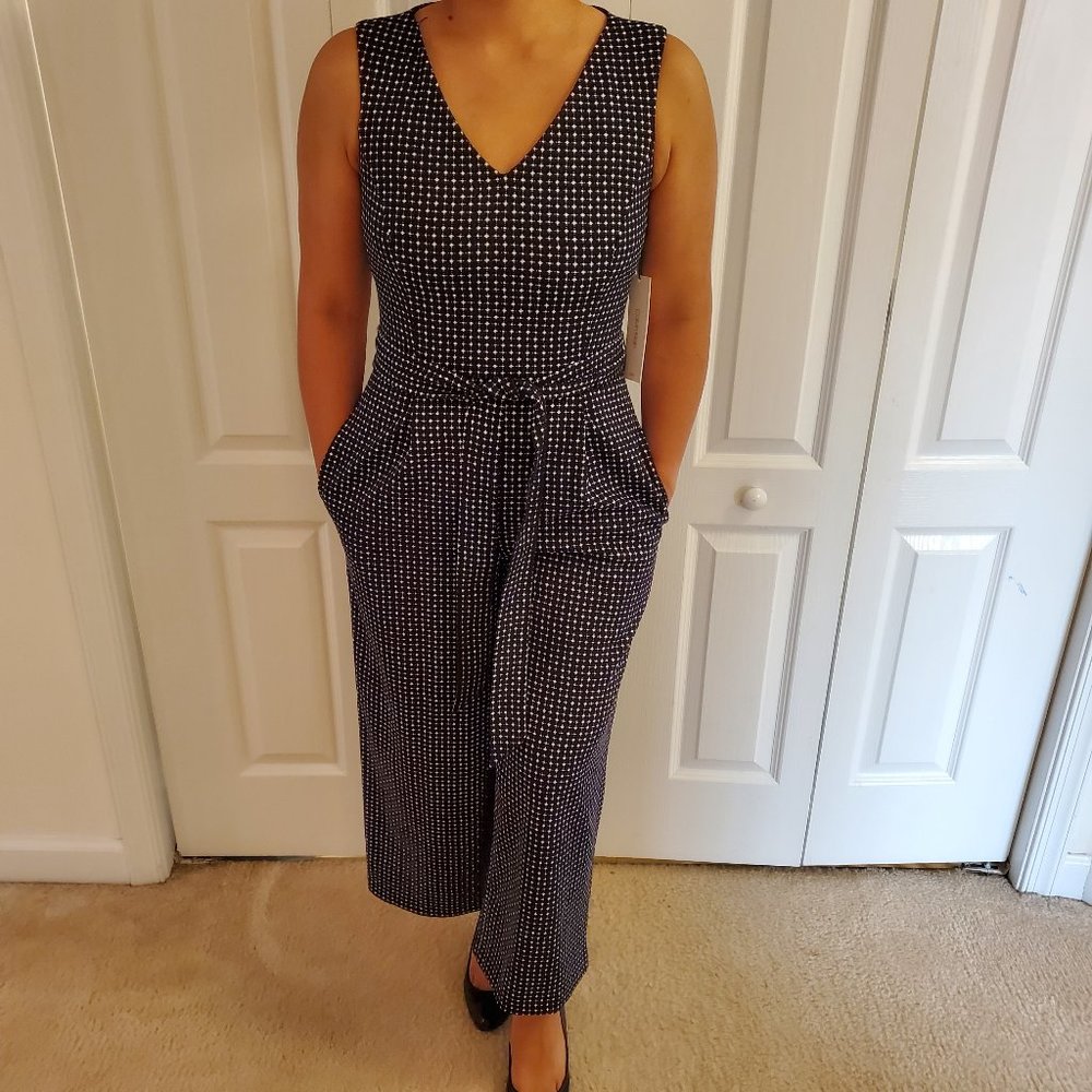Calvin Klein Navy Cropped Polka Dot Jumpsuit